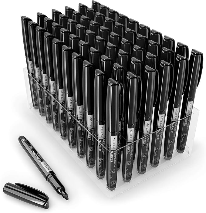 ARTEZA Permanent Markers Black, Bulk Set of 60, Fine Tip, Waterproof