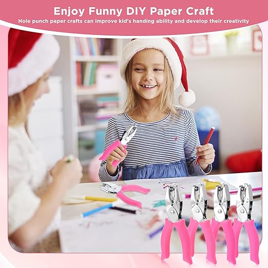4 PCS 1/4" Hole Punchers for Crafts, Single Hole Punch Shapes with Circle Heart Star Triangle, with Soft-Handled for Binder Scrapbooking Classroom Card Punching Reinforcement Stickers