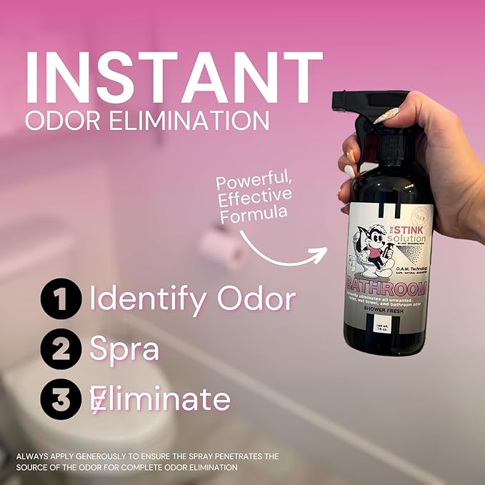The Stink Solution Bathroom Odor Eliminator Spray Completely & Safely Removes Human Waste, Vomit, & Other Odors Fast | Urine Remover, Toilet Spray, Bathroom Deodorizer - 1 16 oz Bottle (Shower Fresh)