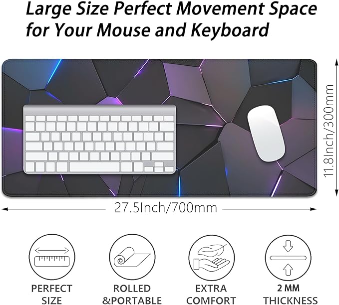 Cool Polygons Desk Pad Mouse Pad,Large XL Technology Mouse Mat with Stitched Edges,Non-Slip Rubber Base Mousepad for Office PC Keyboard Laptop and Home Work Desk Mat(27.5X11.8 in)