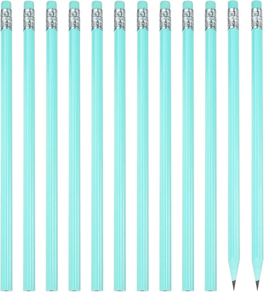 PATIKIL Round Pencils, 12 Pcs Triangle HB Graphite Pencil Wooden Pencils with Eraser for Classroom Office Writing Drawing Supplies, Light Green