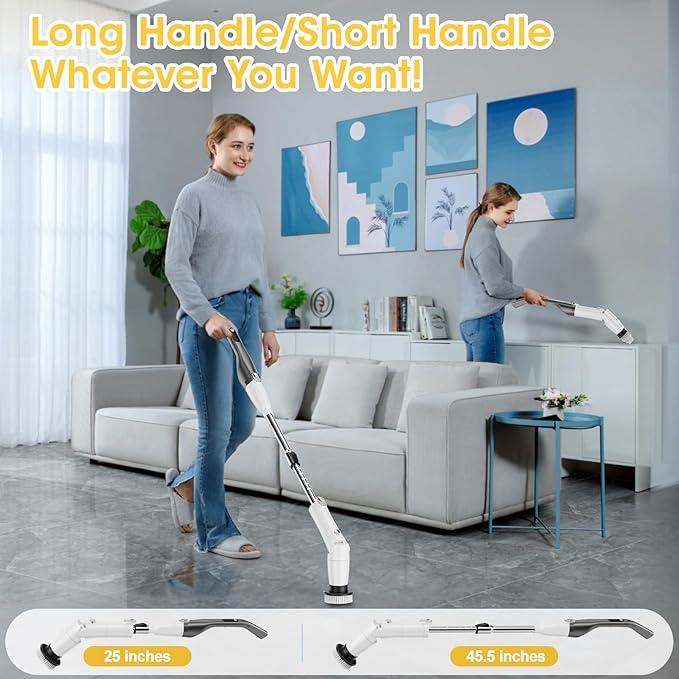 Electric Spin Scrubber, Full-Body IPX7 Waterproof Bathroom Scrubber with 550RPM High Power, Adjustable Extension Handle, Cordless Electric Cleaning Brush for Bathroom, Kitchen Cleaning