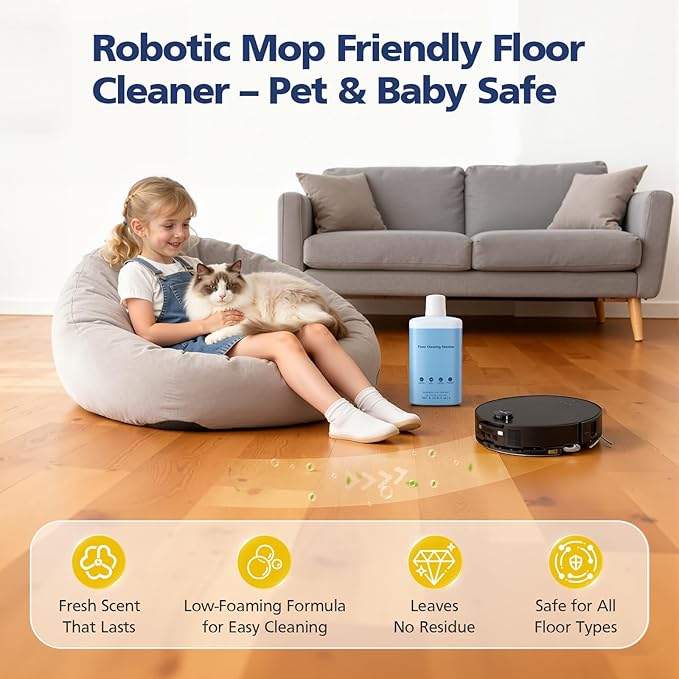 VILLAPOOL Floor Cleaning Solution Compatible with Roborock Robot Vacuums & Wet Dry Vacuums, Deep Cleaning Formula for Hardwood, Tile & Laminate Floors, Gentle and Powerful, 1L (33.8 fl oz)