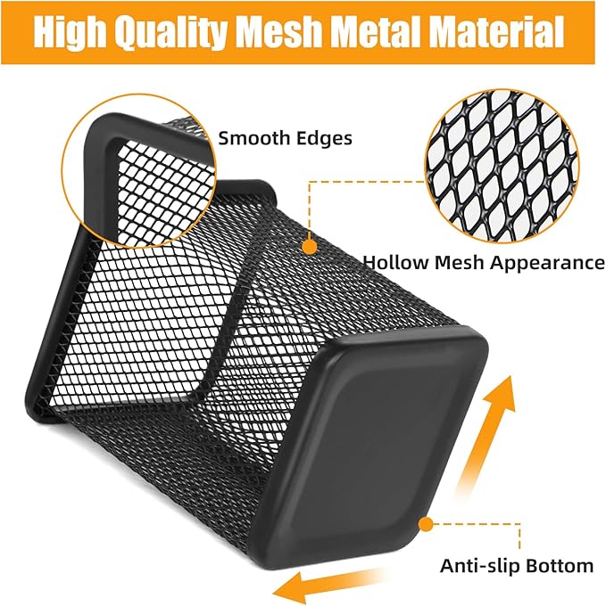 TooCust Black Mesh Pencil Cup Holder for Desk, 12 Pack Mesh Square Pen Holder - Thickened Metal & Non-Slip Bottom, Wire Pencil Holder Makeup Brush Holders Pen Cup Bulks for Home, School & Office