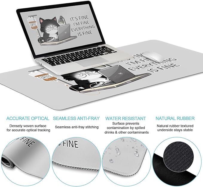 Cat Ergonomic Mouse Pad with Wrist Rest Desk Mat Sets Accessories, Cute Mouse Pads for Desk, Gaming Mouse Pad Wrist Support, Keyboard Mat Wrist Rest Cup Coaster Funny Office Desk Accessories