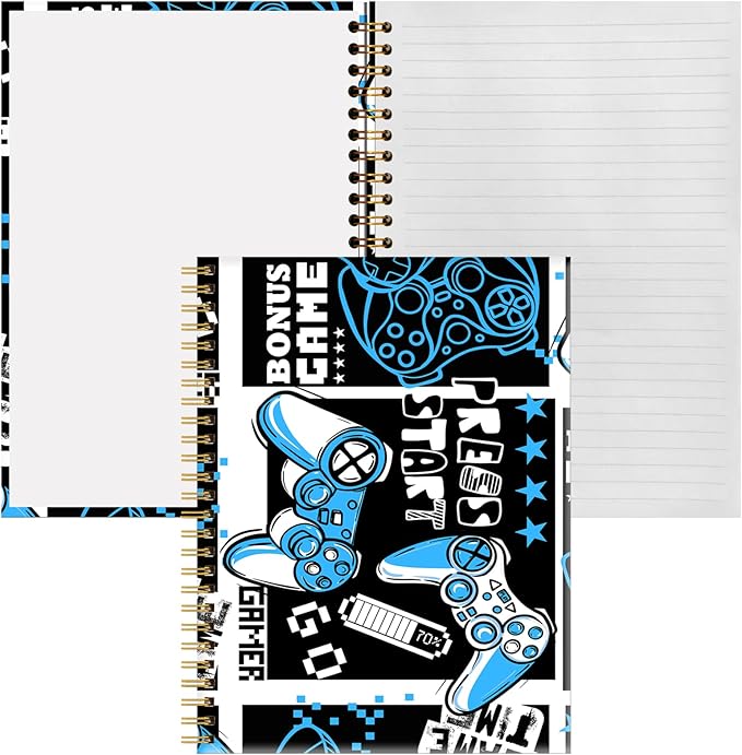 Spiral Notebook A5, Hardcover Journal for Women, 120 Pages Thick College Ruled Paper, Perfect for Office, School, or Home Use(Gamepad)