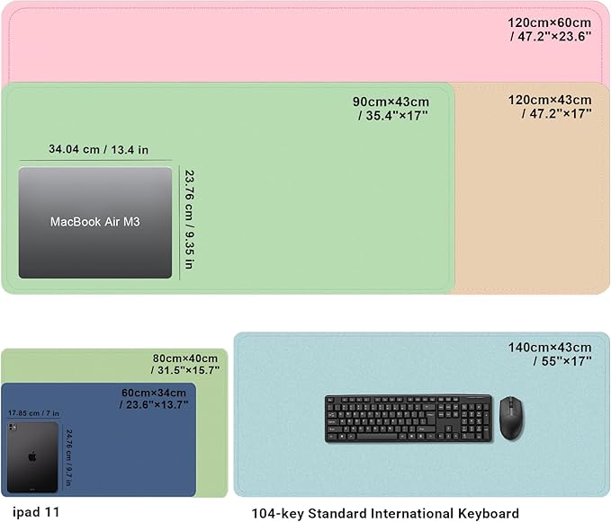Non Slip Desk Mat, 31.5" x 15.7" PU Leather Desk Pad, Cork Desk Mat for Desktop, Desk Pad for Keyboard and Mouse, Ideal for Office and Home, Light Blue