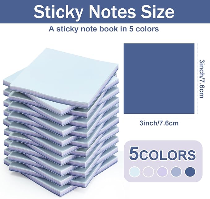 Thenshop 60 Packs Sticky Notes Bulk 3x3 Inches Colorful Self Stick Note Pads Paper Memo for Office School Notebook Supplies, 60 Pads, 50 Sheets/pad(Blue Series Color)