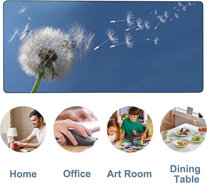 Flying Dandelion Seeds Gaming Mouse Pad 3mm Thick Stitched Edge Waterproof Non-Slip Large Computer Keyboard Mouse Mat,Suitable for Office Entertainment Decorative Desk Pad 35.4 x 15.7 Inches