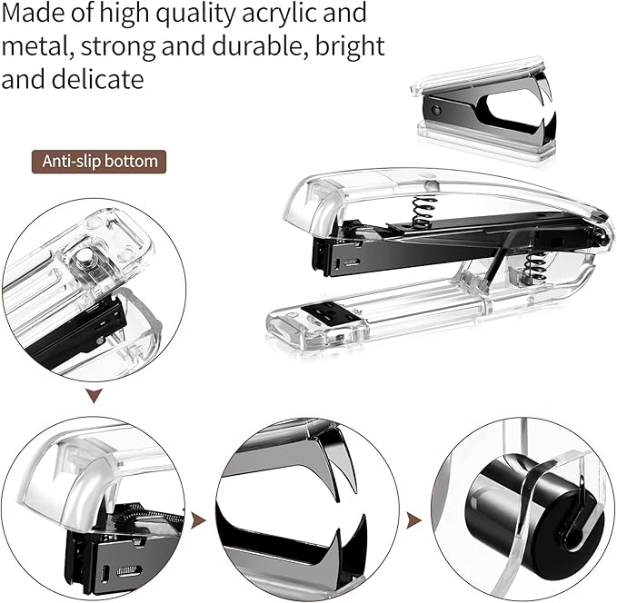 Outus Office Supplies Set Desk Accessory Kit, Acrylic Stapler Set Staple Remover, Tape Dispenser, Binder Clips, Paper Clips, Ballpoint Pen and Scissor with 1000 Pieces 26/6 Staples (Black)