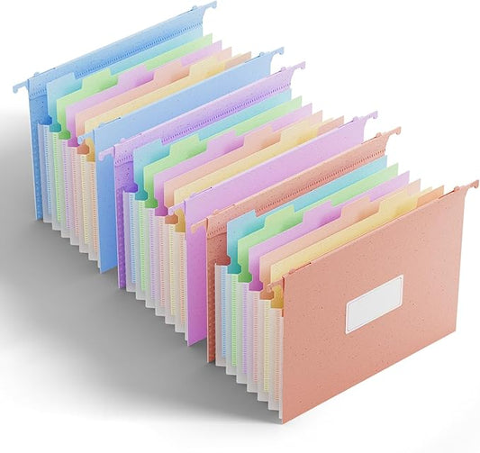 ANSOOK Wheat Straw Large Capacity Hanging File Folders Letter Size,7 Expansion 1.2" Accordion Pockets,3 Pack File Cabinet Folders with Tabs, Natural Colored File Folders for Home and Office Bulk File