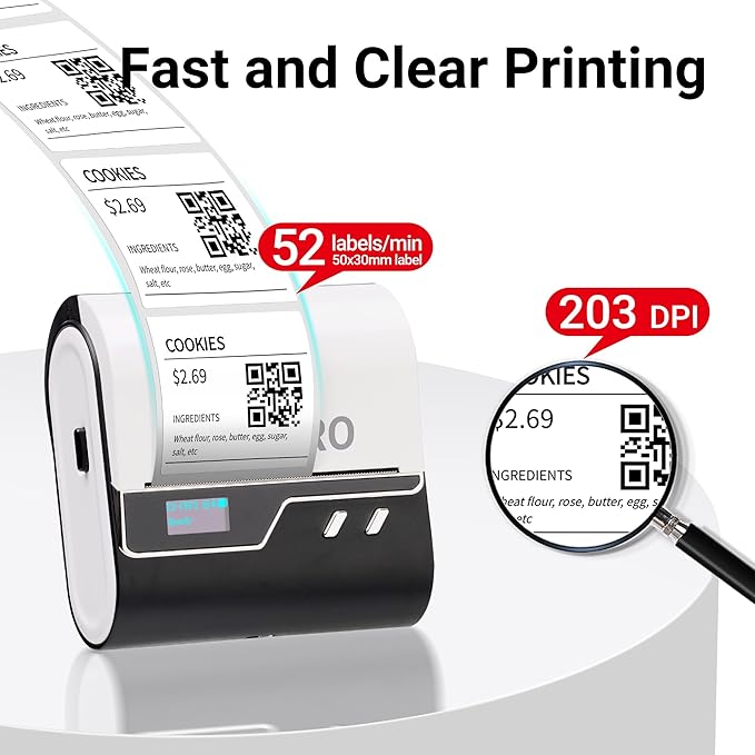 ORGBRO Z3 Label Maker Machine with Tape, 3 Inch Bluetooth Thermal Label Printer, Portable Sticker Printer for Small Business, Office, Home Organization, Barcode, Address, Compatible with Phones & PC