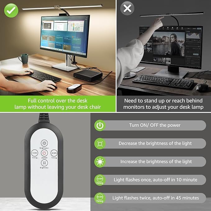 ShineTech LED Desk Lamp for Home Office, 3000K Warm White Double Head Architect Task Lamps with Clamp, Dimmable Adjustable Flexible Gooseneck, Black