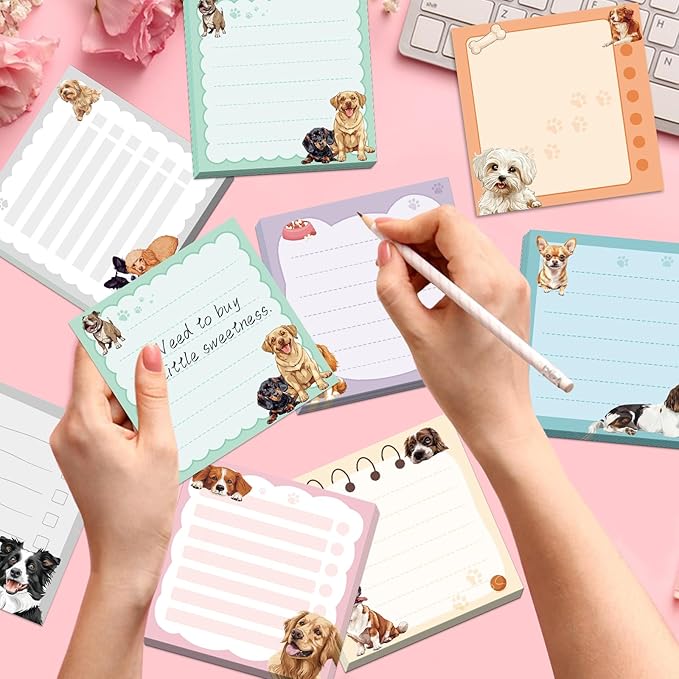 600Pcs Cute Dog Sticky Notes, Cartoon Dog Animal Sticky Notes Kawaii Self-Stick Memo Pads for Dog Lover Office Home School Supplies