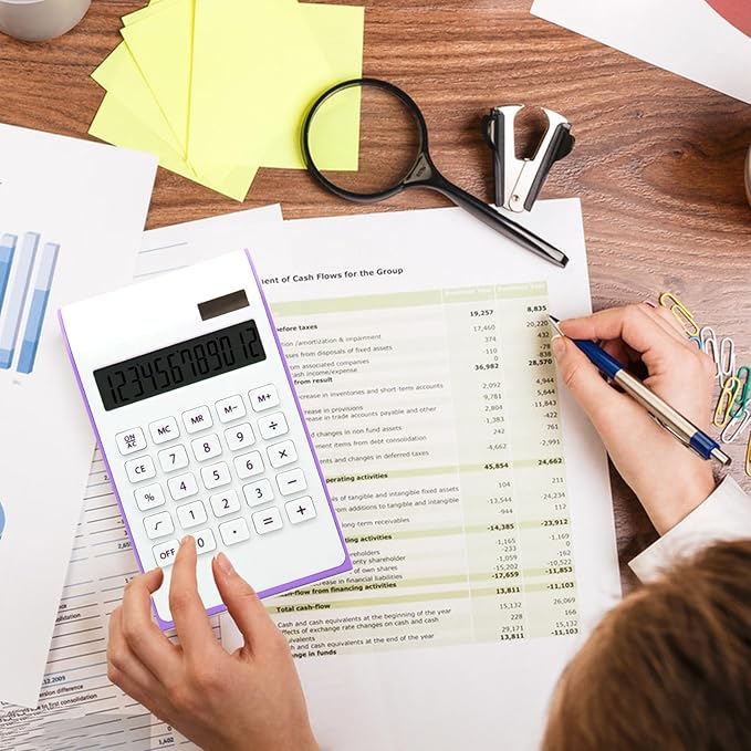 Purple Solar Battery Basic Office Calculator with Large LCD Display