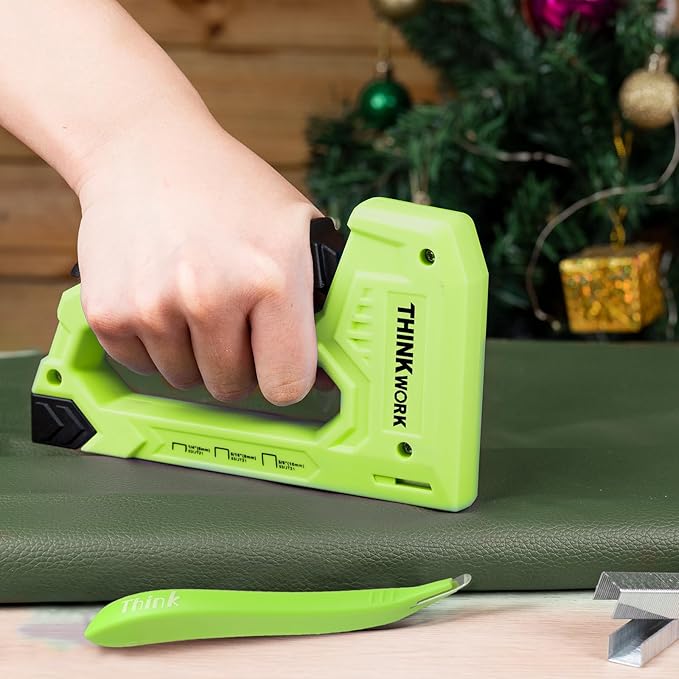 THINKWORK Light Duty Staple Gun - Upholstery Staple Gun for Wood with 1600pcs JT21 Staples 1/4", 5/16", 3/8" and Staple Remover, Fabric Stapler Gun for Crafts, Home Use, Wall, DIY, Lights Decor, Green