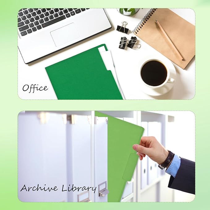 12Pcs Green File Folders Letter Size Colored Manilla File Folders with 1/3-cut Tabs Decorative File Pockets for Office School Business Home Organizer (12, Green Series)