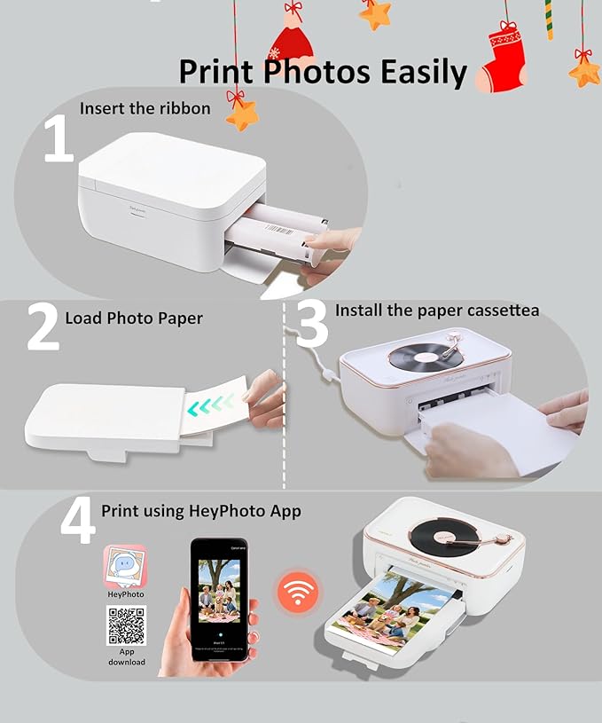 CP6000 Photo Printer 4x6'', Full Color Picture Printer, Wi-Fi Wireless Instant Photo Printers for Home Use (20 Papers & 1 Ribbon) for iOS Android, Thermal Dye Sublimation, AR Video, Fun App, White