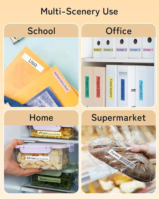 Phomemo P12 Label Maker Machine with Tape, Bluetooth Small Thermal Label Printer with Multiple Templates Mini Label Maker for Home, School, Organization, Office, White