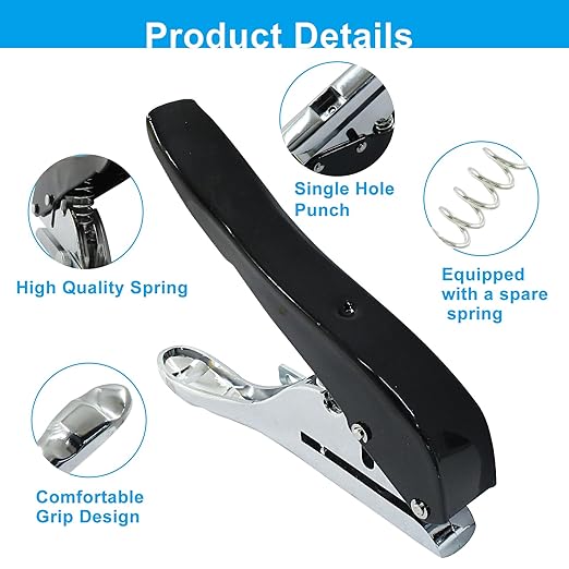 4 mm Single Hole Punch, Portable Hand Held Paper Hole Puncher, Black Long Hole Punch for Paper, Cards, Plastic