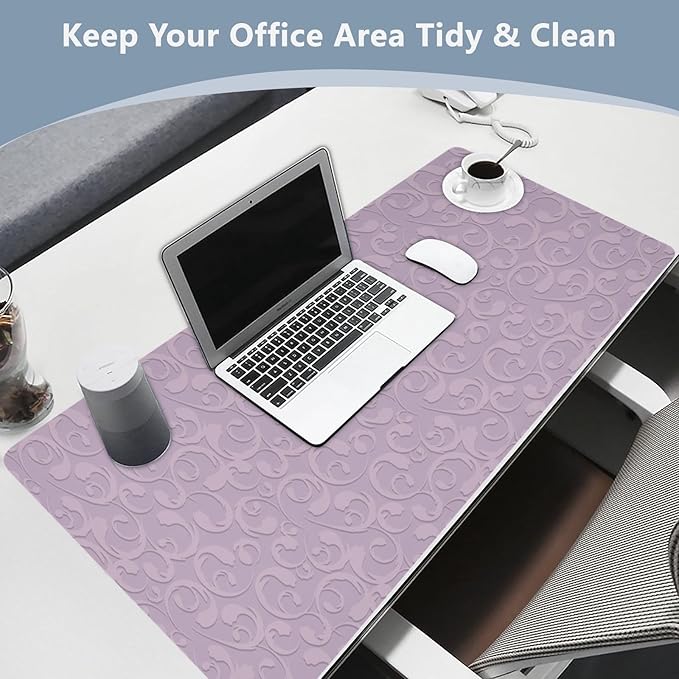 Mouse Pad Desk Mat Leather Desk Pad Large Gaming Desk Cover Protector Mat for Keyboard Computer Laptop Office Waterproof 47.2 x 23.6 Inch Floral Vintage Purple