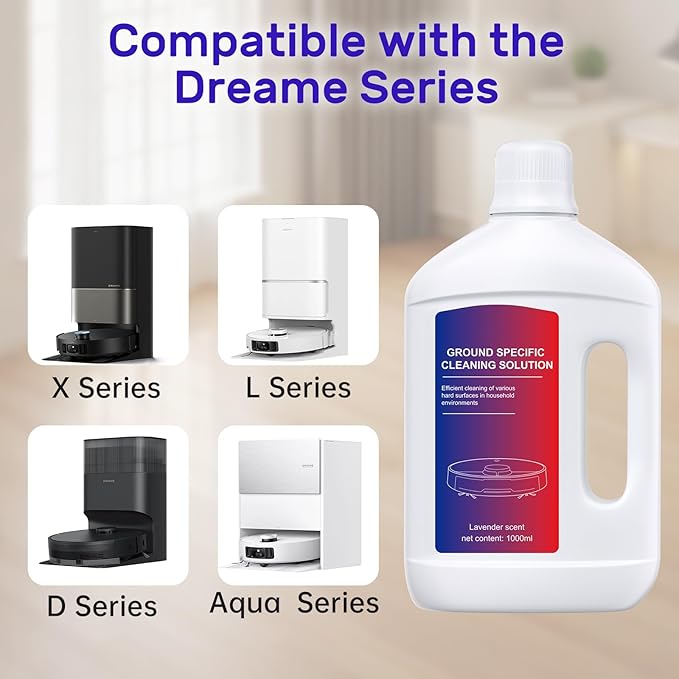 Nukisa Lavender Floor Cleaning Solution 1L Compatible with Dreame Wet & Dry Vacuum and Robot， Residue & Streak Free,Suitable for All Robot Vacuum Cleaners and Wireless Wet Dry Dual-Use Vacuum Cleaners
