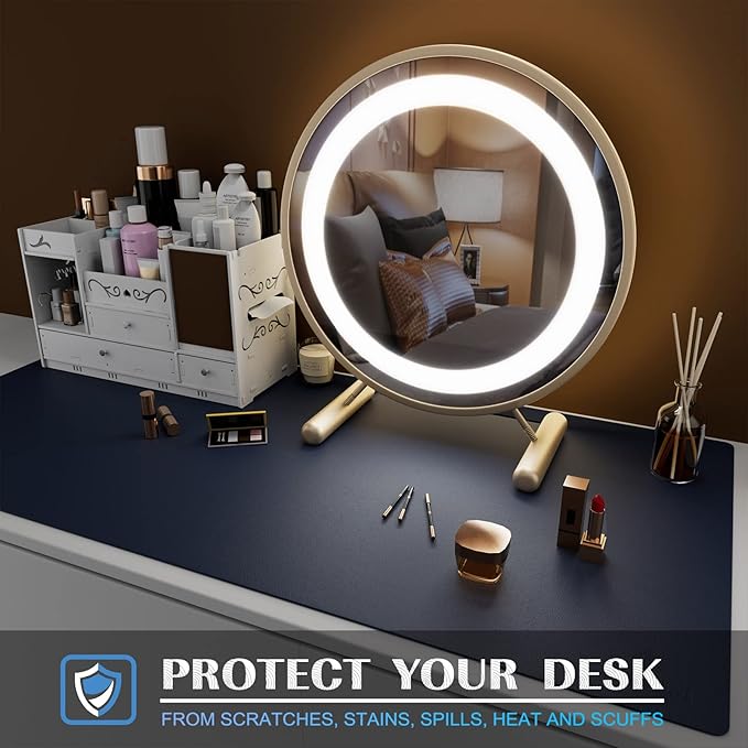 K KNODEL Large Office Leather Desk Mat, Mouse and Keyboard Pad, Computer and Laptop Mat, Desktop Protector and Cover, Writing Pad and Blotter (35.4"x17", Dark Blue)