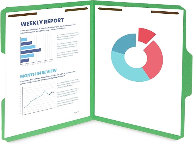 50 Fastener File Folders, File Folders with Fastener 1/3 Cut Reinforced Tab, Durable 2 Prongs for Medical Files, Law Client Files, or Office Reports, Letter Size, Assorted Colors, 50 Pack