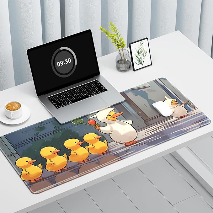 Auhoahsil Desk Mat, Ultra Large Mouse Pad, XXL Gaming Mousepad, Pretty Desk Pad, Big Extended Full Size Desktop Desk Matt for Keyboard, Laptop & Computer, 35.5 x 15.7 in, Anime Cute Ducks