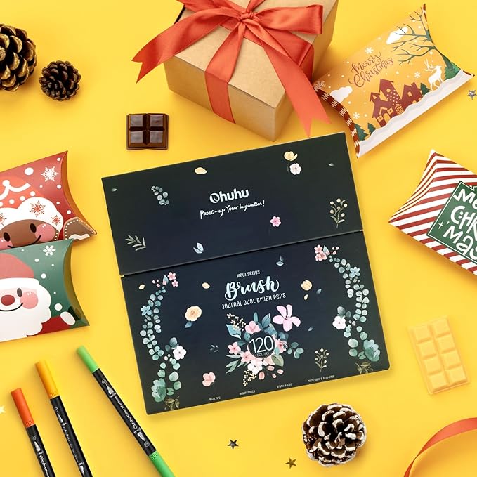 Ohuhu Markers for Adult Coloring Books No Bleeding 120 Colors Coloring Markers Water-based Dual Tips Fineliner & Brush Drawing Pens Art Pens for Kids Adults Sketch Journal - Maui - Black