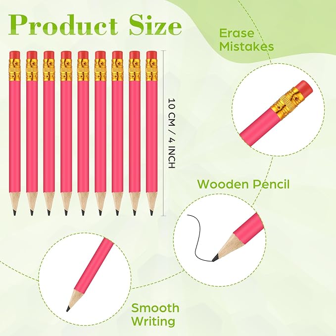50 Pcs 4 Inch Mini Golf Pencils with Erasers Bulk Pack of Wooden Pencils for Parties Weddings School and Offices (Rose red)