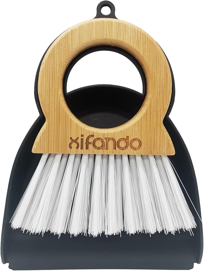Xifando Mini Broom and Dustpan for Housekeeping-Bamboo Handle Small Broom and Dustpan Set Combination Mini Desktop Sweep, Keyboard Cleaning Brush with Shovel Brush,Round Bamboo Handle