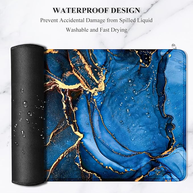 Auhoahsil Large Mouse Pad, XXL Desk Pad, Extened Mousepad 31.5" x 11.8", Non-Slip Rubber Base, Stitched Edges, Superior Surface, Gaming Keyboard Mat, Waterproof Desk Pad, Dark Blue Marble