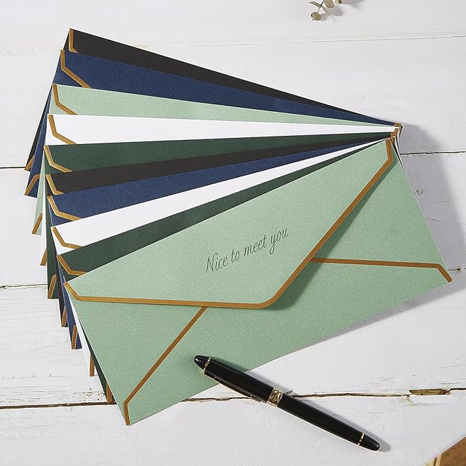 50 Pack #10 Business Envelopes with Gold Border, Self Seal Standard Envelopes with Gold Stickers for Office, Checks, Letter Mailing, Invoices, 4 1/8 x 9 1/2 Inches (Sage-Green)