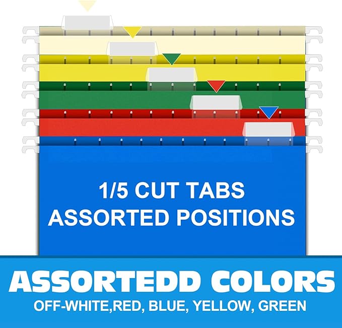 HERKKA Hanging File Folders, 30 Pack Letter Size Reinforced Hanging Folders, Designed for Bulky Files, Medical Charts, Filing Cabinet, Adjustable Tabs, Assorted Colors