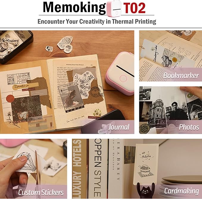 Instant Print for Kids - T02 Mini Printer, Thermarote Sticker Maker, Instant Phone Photo Printer for Study, Fun, Games, Stickers, Labels, Flashcards, Pink