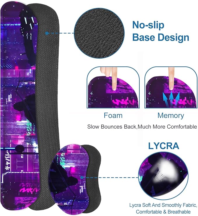 Anime Neon Large Mouse Pad and Keyboard Wrist Rest,Purple Extended Mouse Pad with Wrist Support Ergonomic, Non-Slip Desk Mat, Desk Protector Blotter for Home Office, Warrior Cat