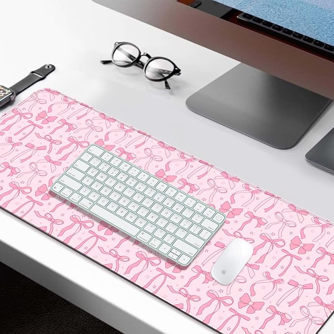 Pretty Bow Girly Gaming Desk Mat, Computer Keyboard Large Extended Long Mouse Pad for Office and Home, XL (W24)