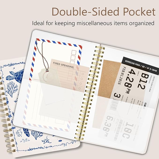 Cute Spiral Notebook journal A5 Aesthetic Pretty Floral Design for Women Girls Kawaii with Pocket, 8.5 x 5.7 inch, Turtle