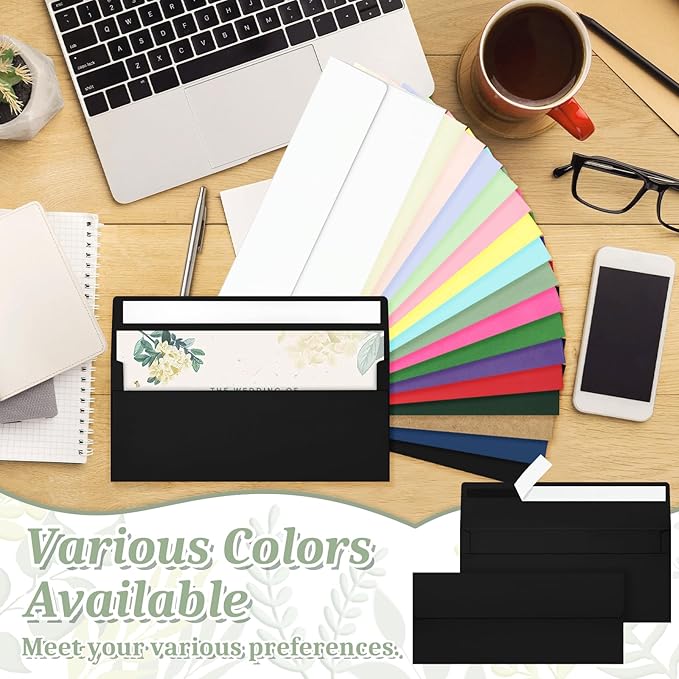 200 Pcs #10 Business Envelopes, Self Seal Standard Envelopes, Windowless Business Mailing Envelopes for Office, Checks, Letters, Invoices, Statements, Wedding, Size 4-1/8 x 9-1/2 inch (Black)