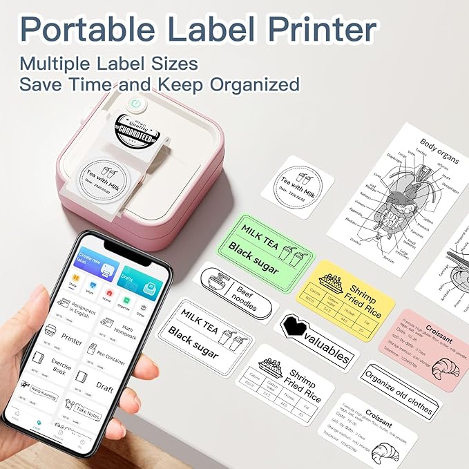 Label Maker, Portable Thermal Printer Compatible with iOS & Android, Sticker Maker for School, Home, Office, Photos, Notes