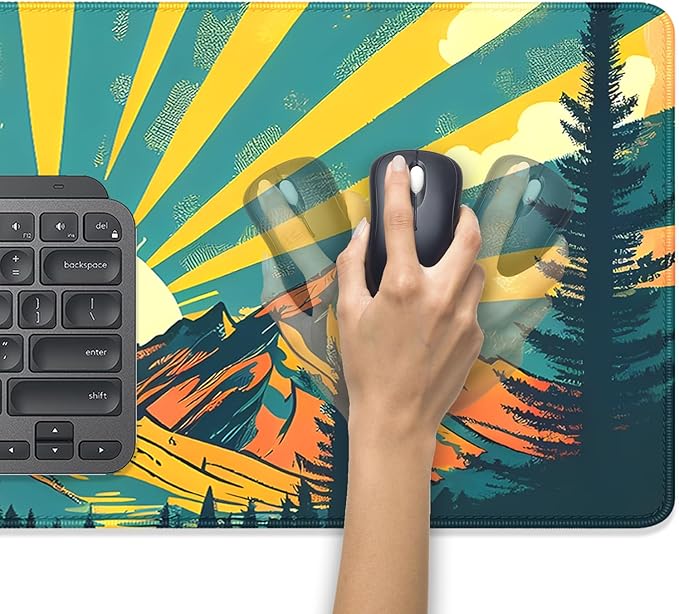 Sun Rays Mountains Forest Desk Pad Mouse Pad,Large Gaming Mouse Mat with Stitched Edges,Non-Slip Waterproof Rubber Base Mousepad for Office Work Home Desk Mat(27.5X11.8 in)