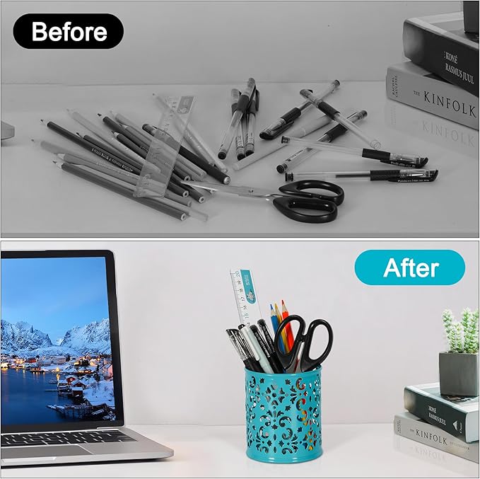 EasyPAG Dark Teal Pen Holder for Desk 2 Pack Metal Pen Holder Organizer Pencil Cup Holder for Home, Office, Classroom, School