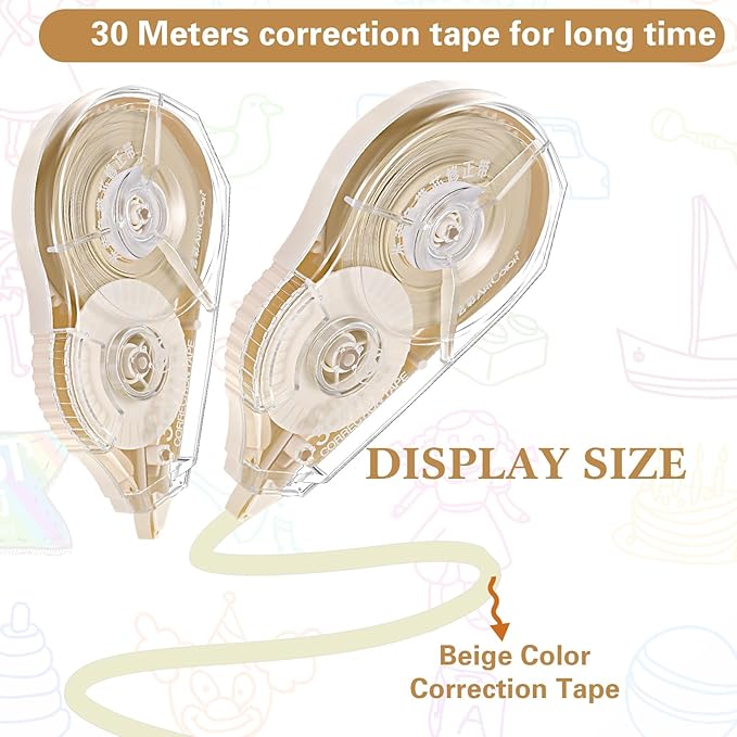 Zonon Correction Tape Cream Color Beige Corrective Tape Eraser 100 Feet Long for School Office Supplies Crafting, Note Taking, Journal, Case Color May Vary (4 Pieces)