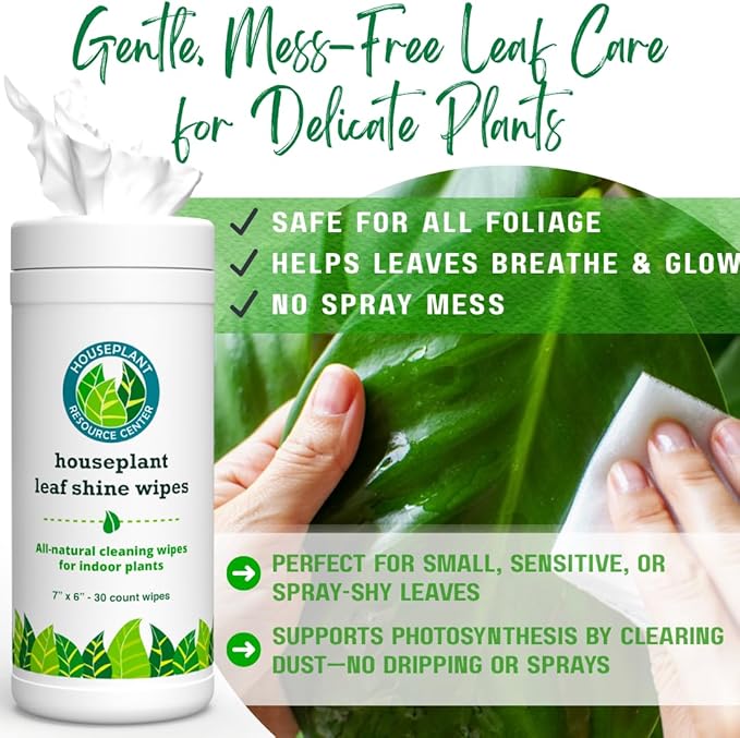 Houseplant Leaf Shine & Cleaner Wipes | Removes Dust, Dirt & Water Spots for Healthier, Glossy Leaves | Easy-to-Use Natural Leaf Cleaning Wipes for Indoor & Outdoor Plants | 30 Count