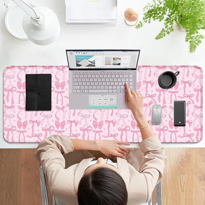 Pretty Bow Girly Gaming Desk Mat, Computer Keyboard Large Extended Long Mouse Pad for Office and Home, XL (W24)