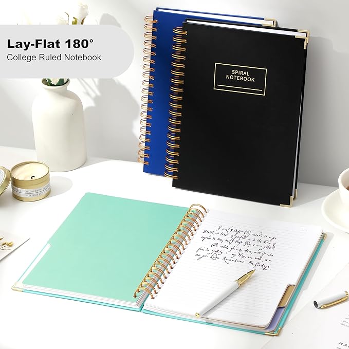 Yoment Hardcover Spiral Notebooks for Work School, B5 Journal Notebook with Tabs Dividers, Multi 5 Subject Notebook College Ruled, 240 Pages Lined Journal for Men, Back to School, Gifts, Black