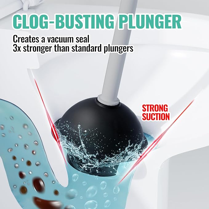 3PACK 4 in 1 Toilet Brush and Plunger Set with Crevice Cleaning Brush, Toilet Plunger and Brush Set with Extra Long Handle, Plungers for Bathroom Accessories, Toilet Plunger with Holder, Dark Gray