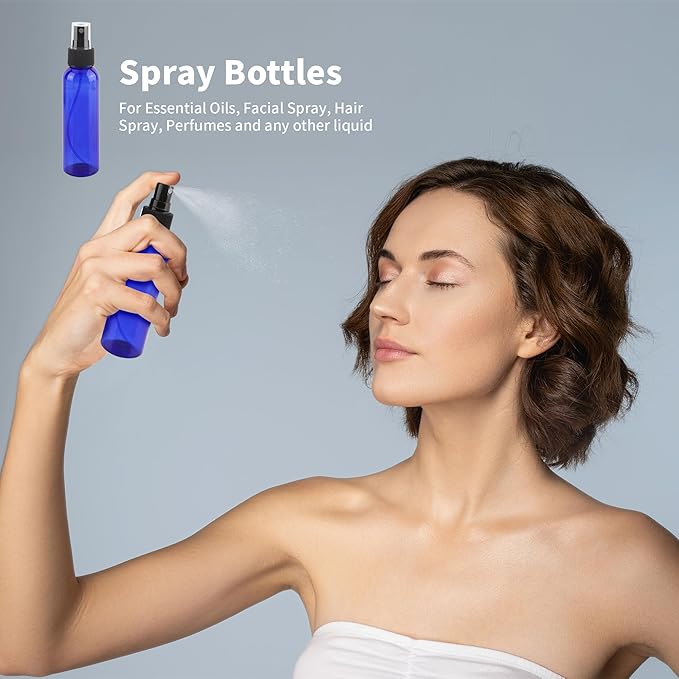 36 Pack Blue Small Spray Bottles 4 oz/120 ml Plastic Spray Bottles, Fine Mist Empty Small Travel Spray Bottle, Refillable Mini Sprayer Empty Bottle Bulk with 10 Funnels and 10 Labels