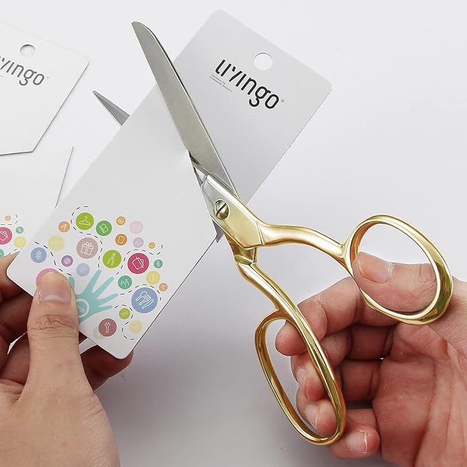 LIVINGO Professional Fabric Sewing Scissors: Multipurpose Heavy Duty Forged Stainless Steel Sharp Bent Blade Dressmaker Classic Cutting Leather Cloth Tailor Shears for Home - 8 inch Gold